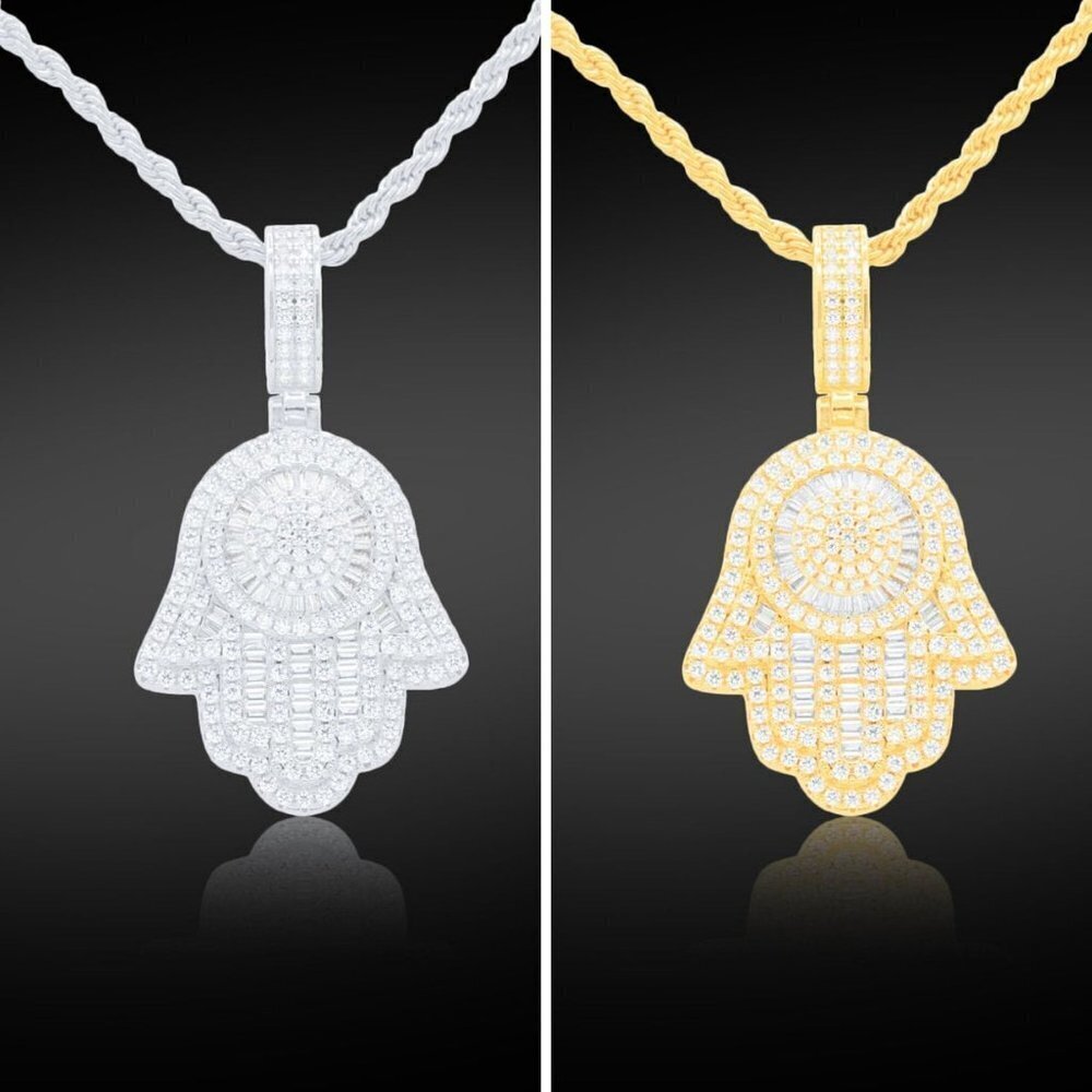 14k Fully Iced Out Hamsa Hand Pendant